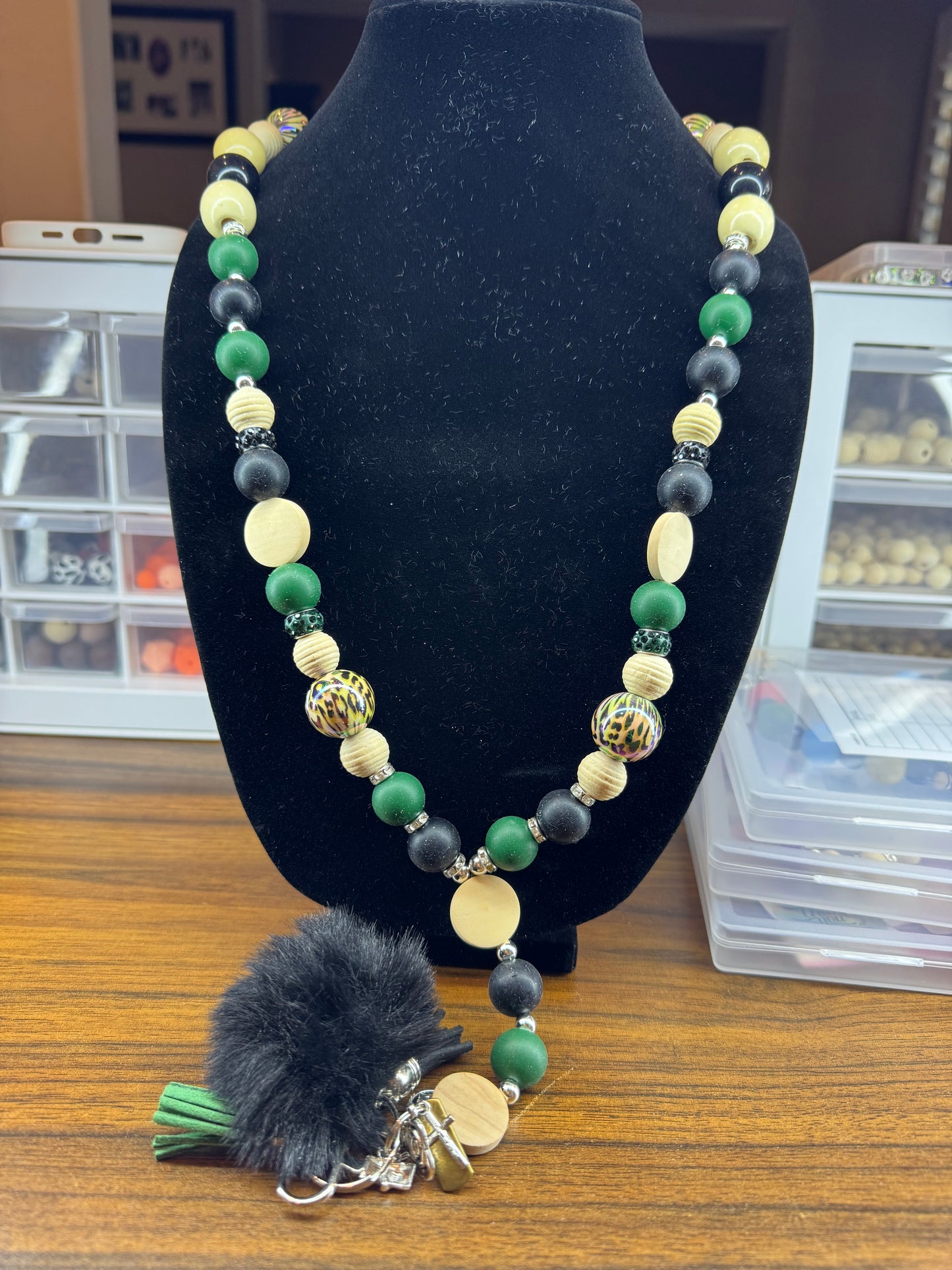Lovely Lanyards / Green, Black, Wood & Cheetah Print