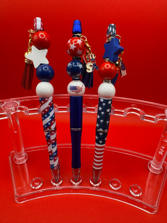 Patriotic Pens / Flag, Blue Tassel & Cupcake Charm