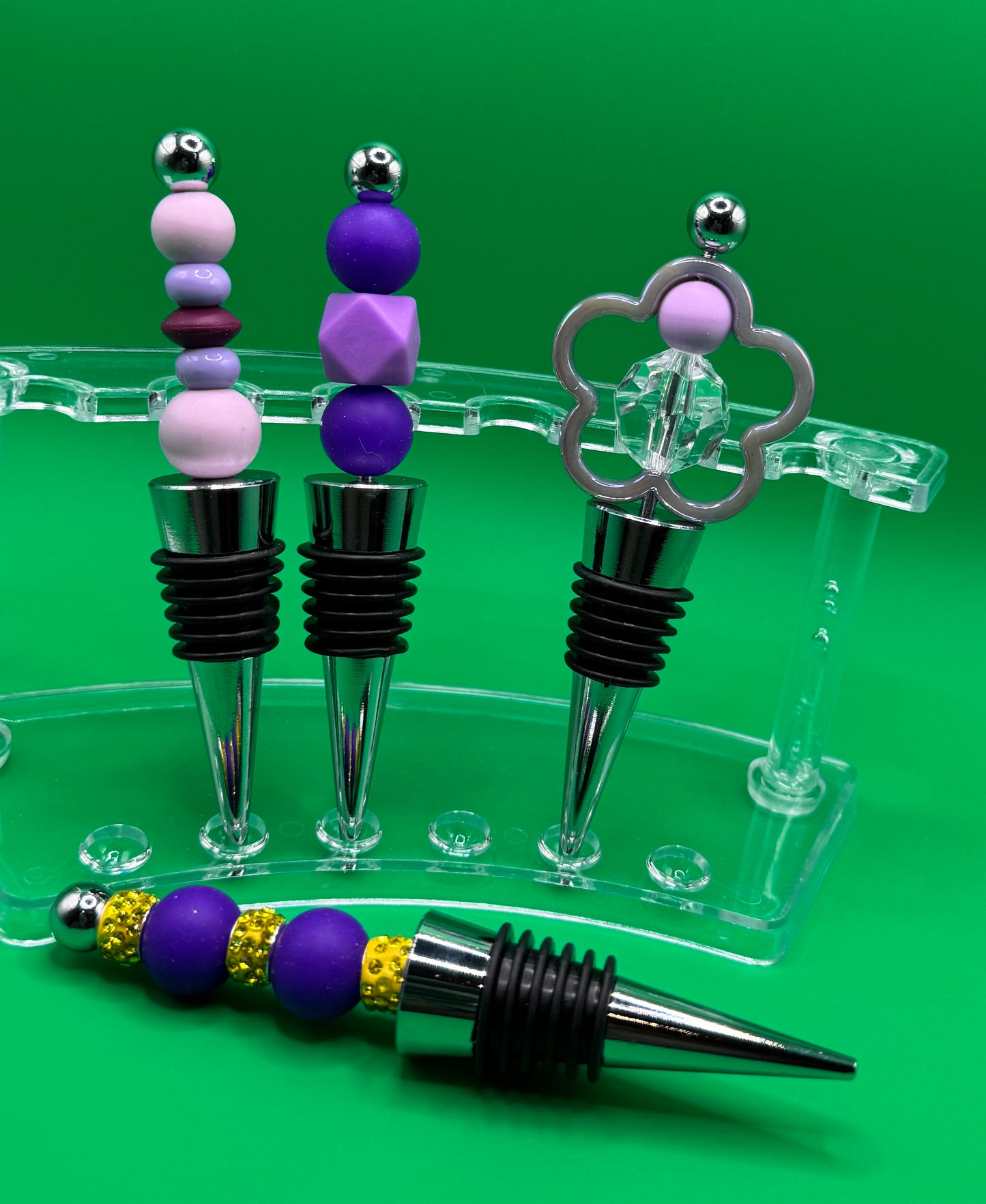 Bottle Stoppers Purple & Yellow Bling