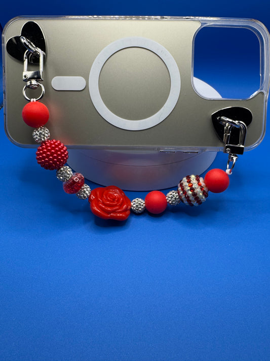 Sassy Phone Strap, Keychain & Pens Set / Red Rose