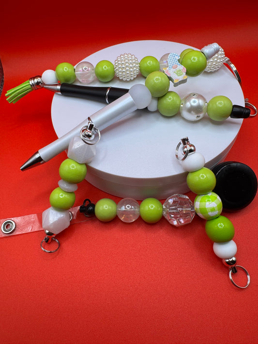 6 Piece Set (Kindness Keychain, Badge Holder, 2 Pullies & 2 Pens) (3) Green