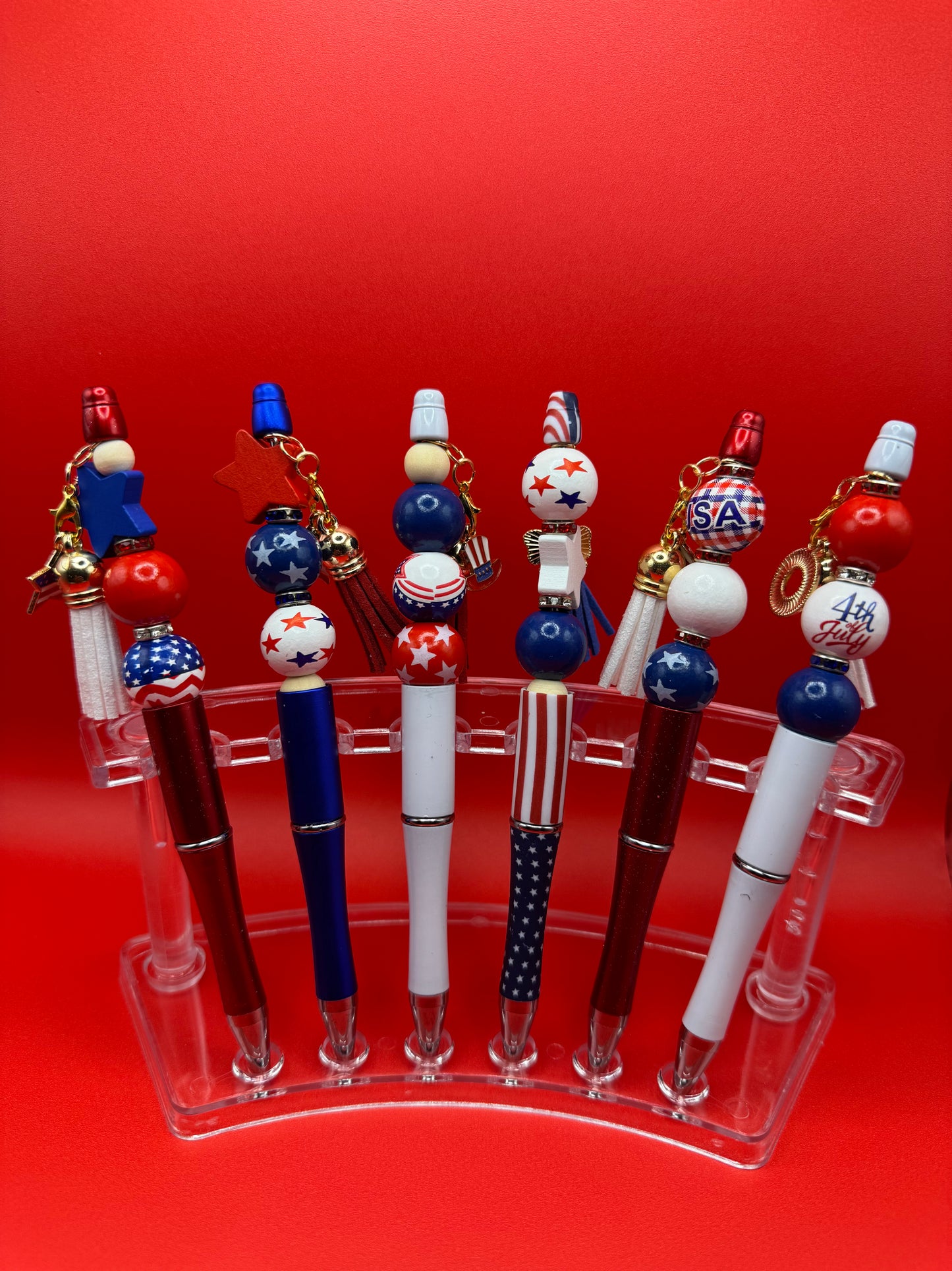 Patriotic Pens / White, Red Tassel & White Stars