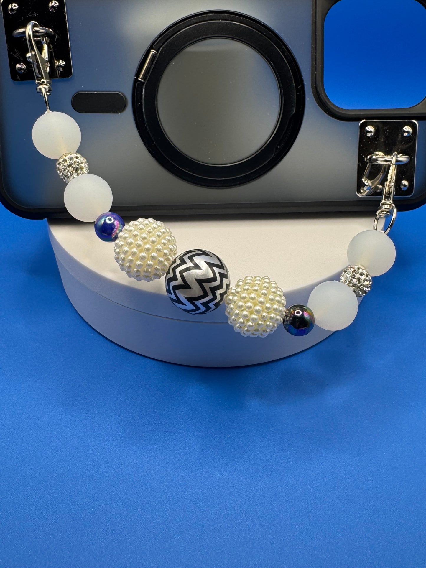 Sassy Phone Strap / Zig Zag & Pearl Bubble Gum Ball