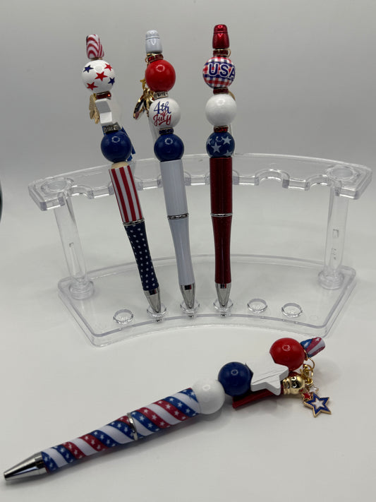 Patriotic Pens / White, Red Tassel & Flag Swirl