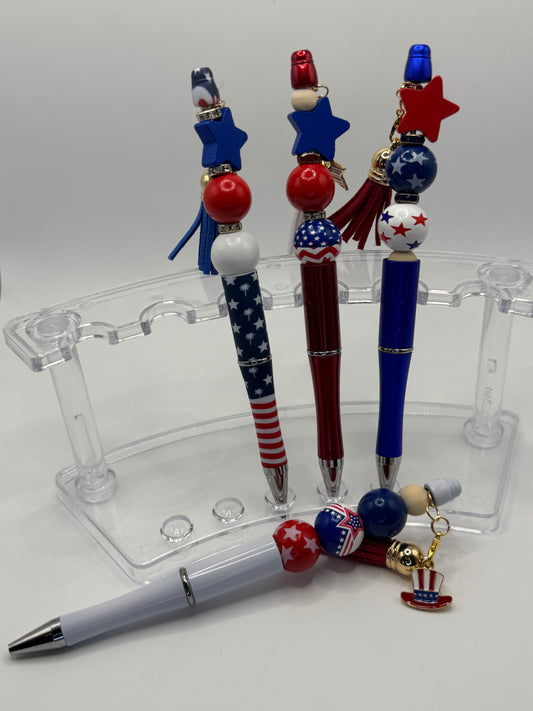 Patriotic Pens / White, Red Tassel & White Stars