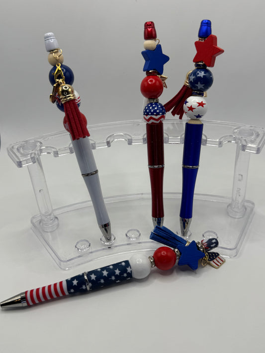 Patriotic Pens / Flag, Blue Tassel & Cupcake Charm