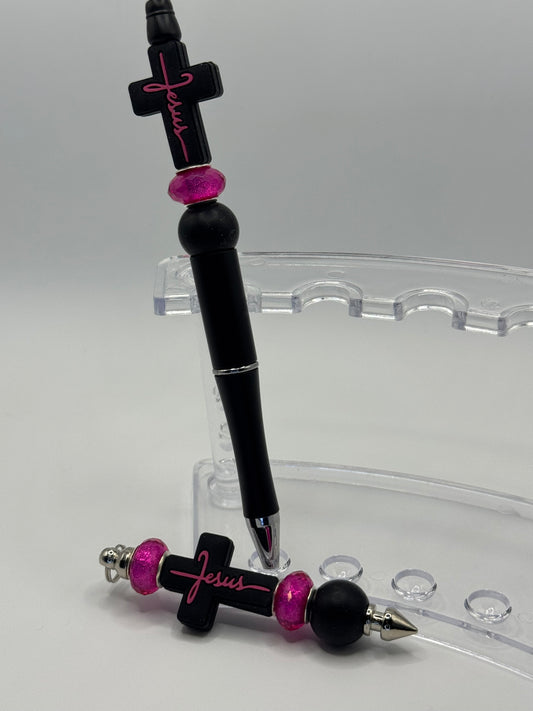 Pullie & Pen Set / Jesus Cross Back & Glitter Pink