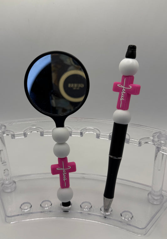 Mirror & Pen Set / Jesus Cross Pink