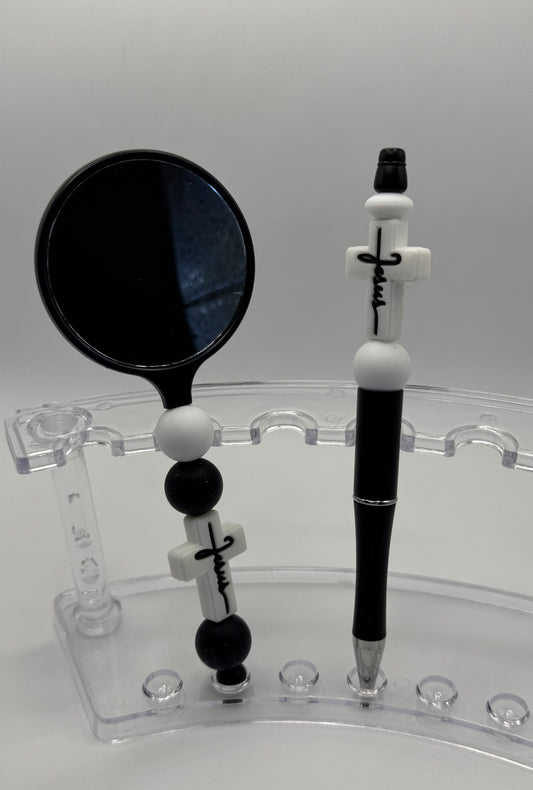 Mirror & Pen Set / Jesus Cross White