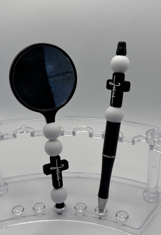 Mirror & Pen Set / Jesus Cross Black
