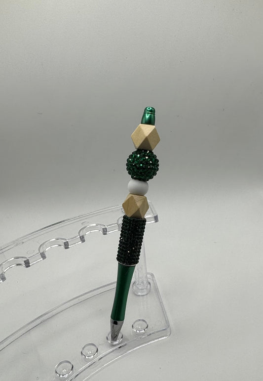 Bling Pen / Green, White & Hexagon