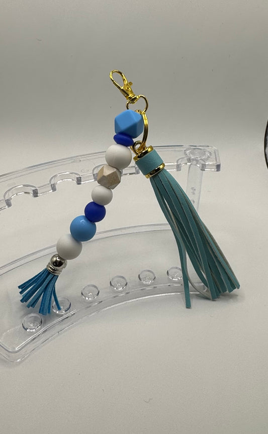 Kindness Keychains / Large Blue Tassel, Blue & White