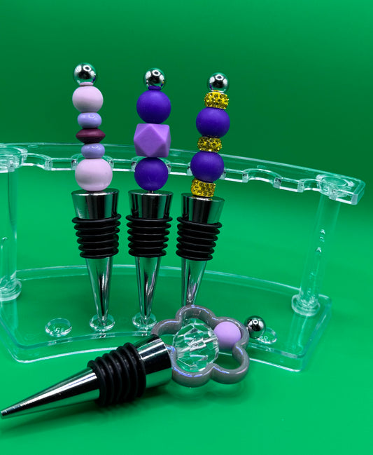 Bottle Stoppers Purple Flower & Clear
