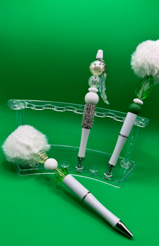 Puff Pens - White & Green Bling