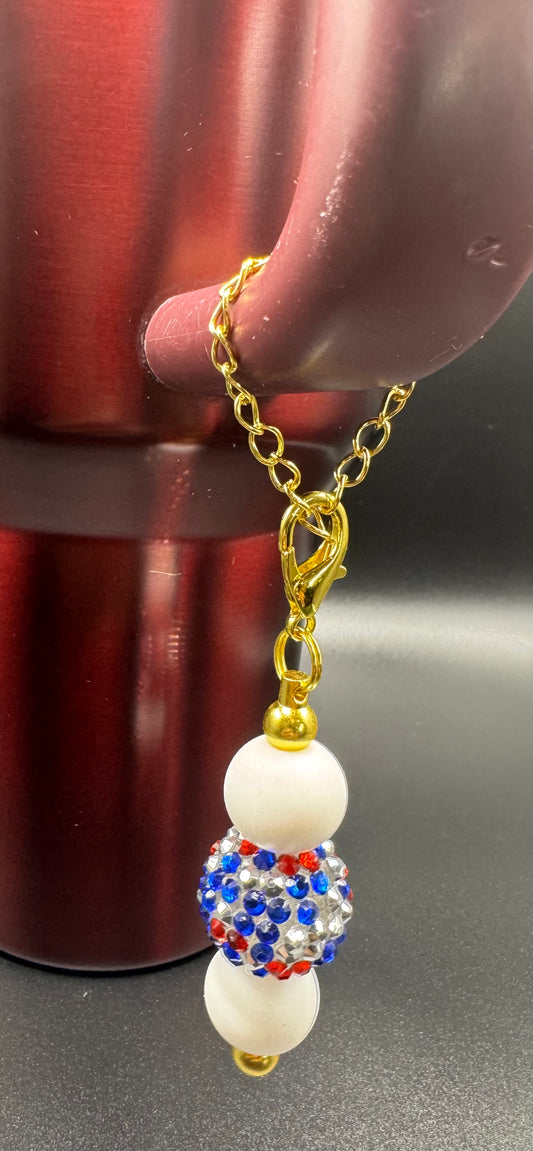 Cup Dangle - Red, White & Blue Bling