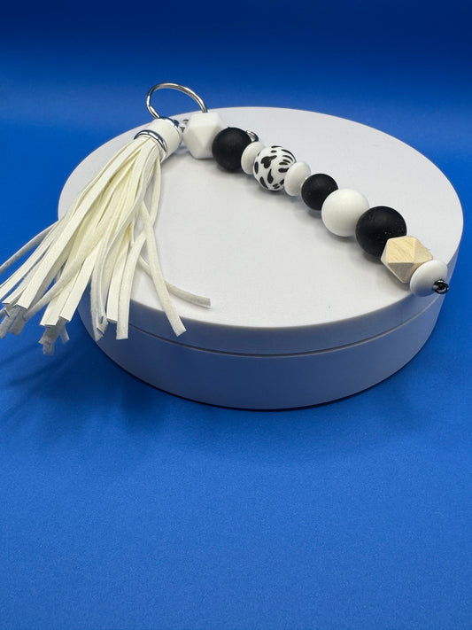 Kindness Keychains / Large Tassel, White & Grey