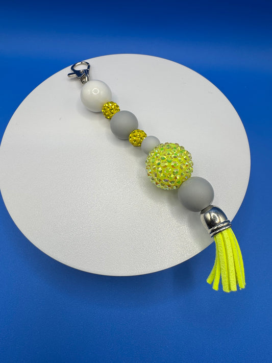 Kindness Keychains / Yellow Bling Ball, Gray & White