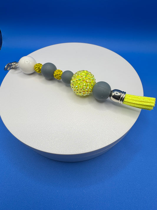 Kindness Keychains / Yellow Bling Ball, Dark Gray & White