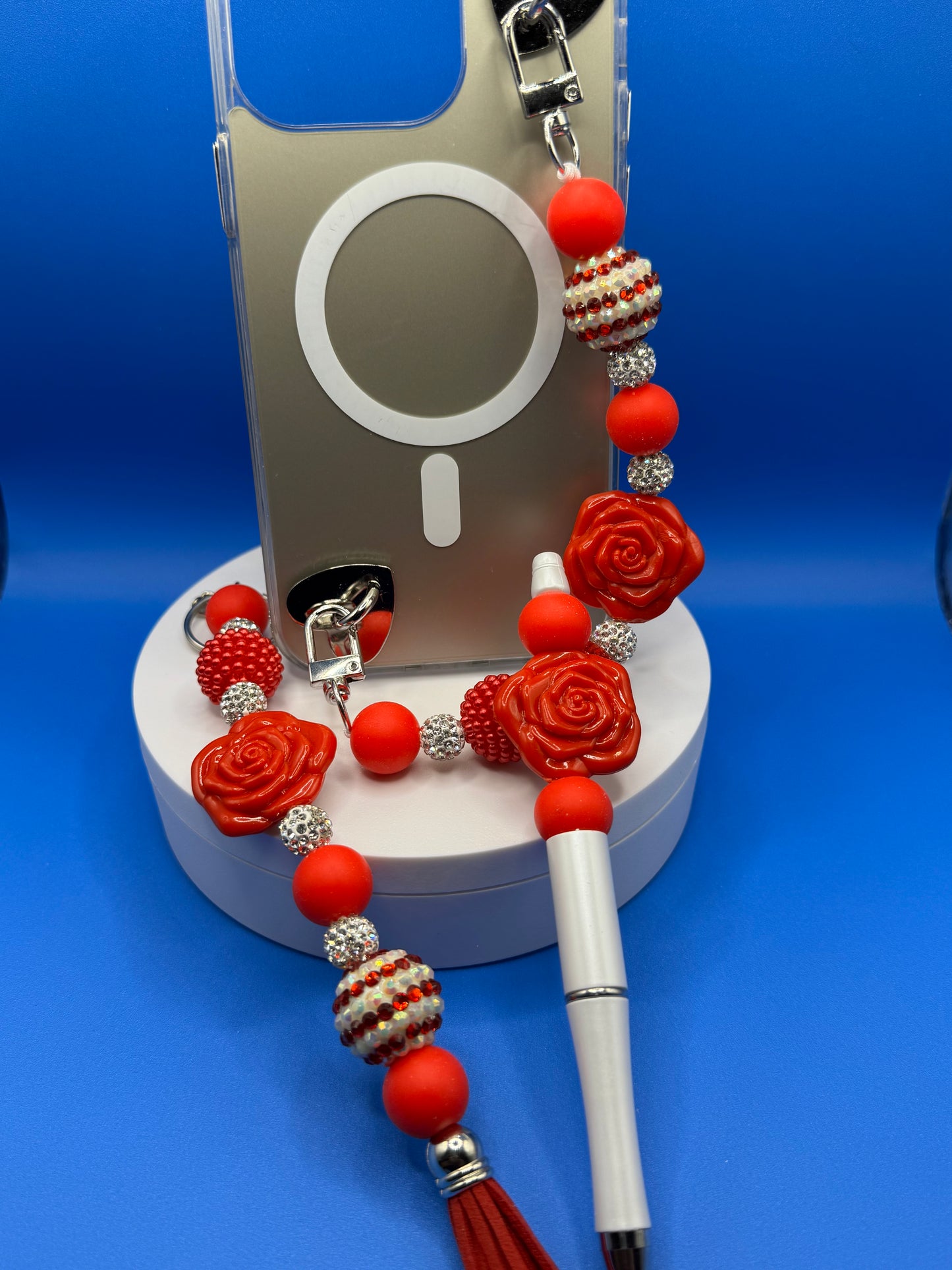 Sassy Phone Strap, Keychain & Pens Set / Red Rose